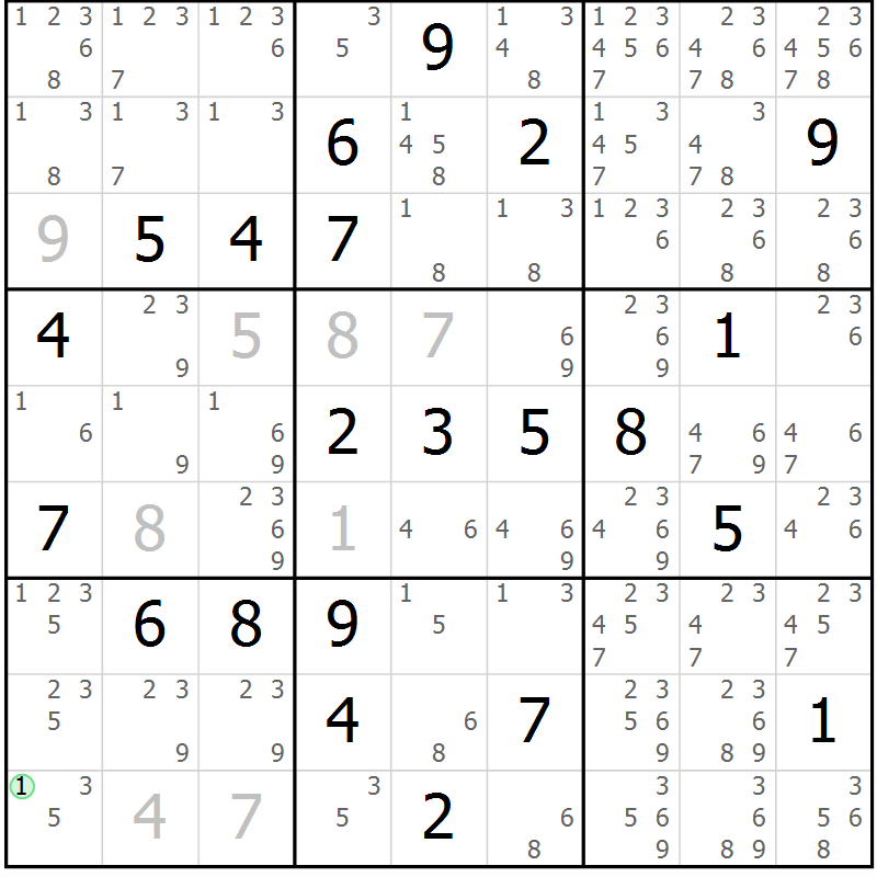 Position des candidats pour la solution de la Gr 8 page 11 du magazine de sudoku Maestro n° 100