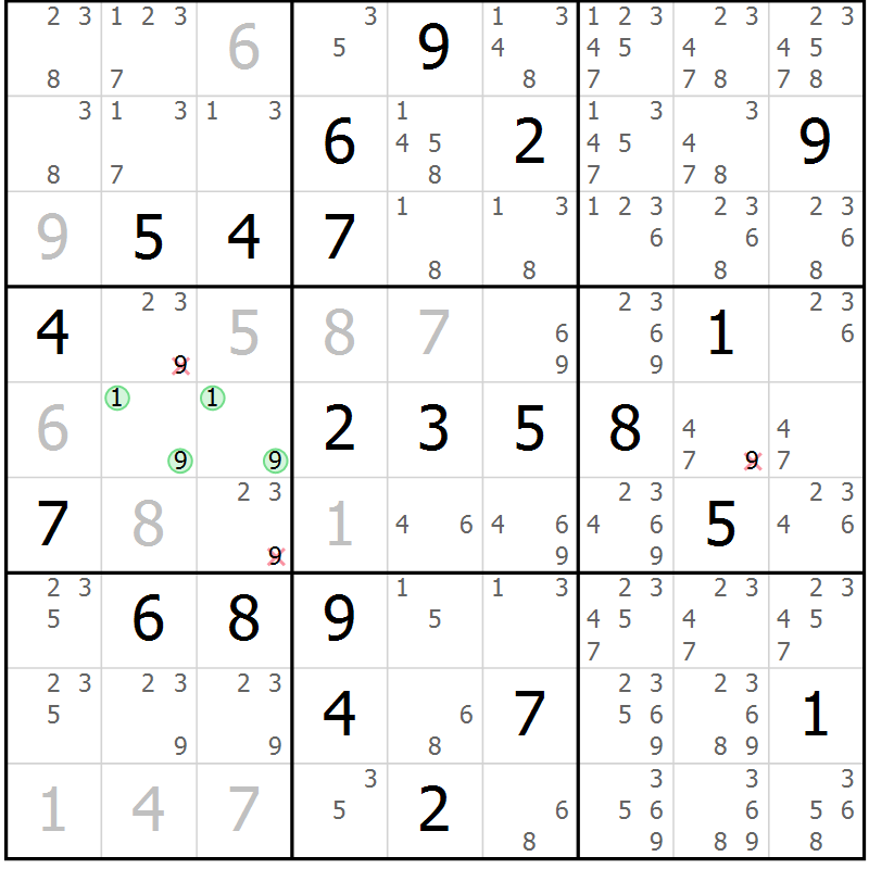 Position des candidats pour la solution de la Gr 8 page 11 du magazine de sudoku Maestro n° 100
