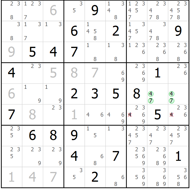 Position des candidats pour la solution de la Gr 8 page 11 du magazine de sudoku Maestro n° 100