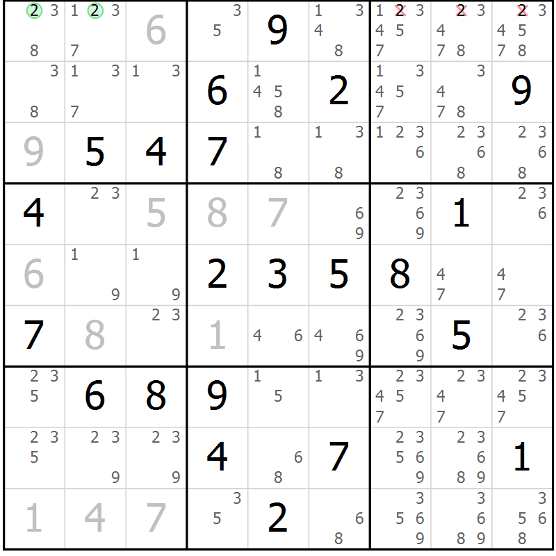 Position des candidats pour la solution de la Gr 8 page 11 du magazine de sudoku Maestro n° 100