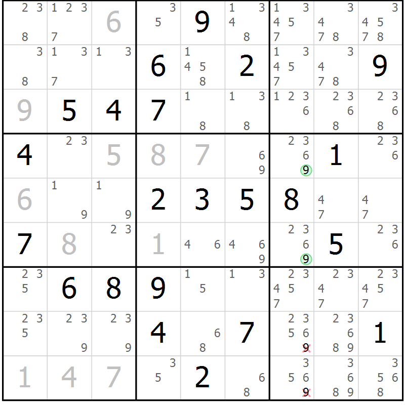 Position des candidats pour la solution de la Gr 8 page 11 du magazine de sudoku Maestro n° 100
