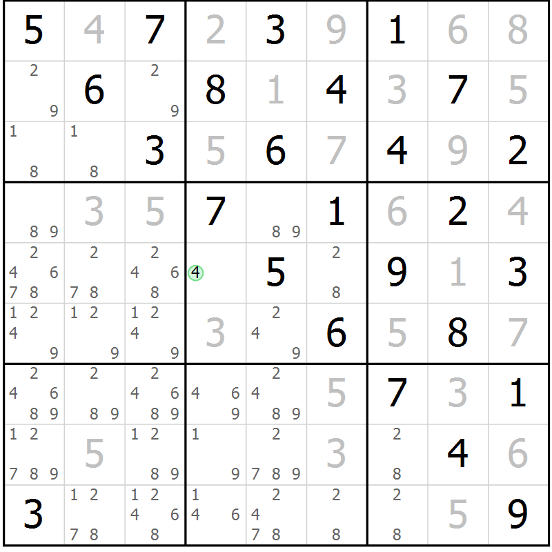 Position des candidats pour la solution de la Gr 80 page 83 du magazine de sudoku Maestro n° 100