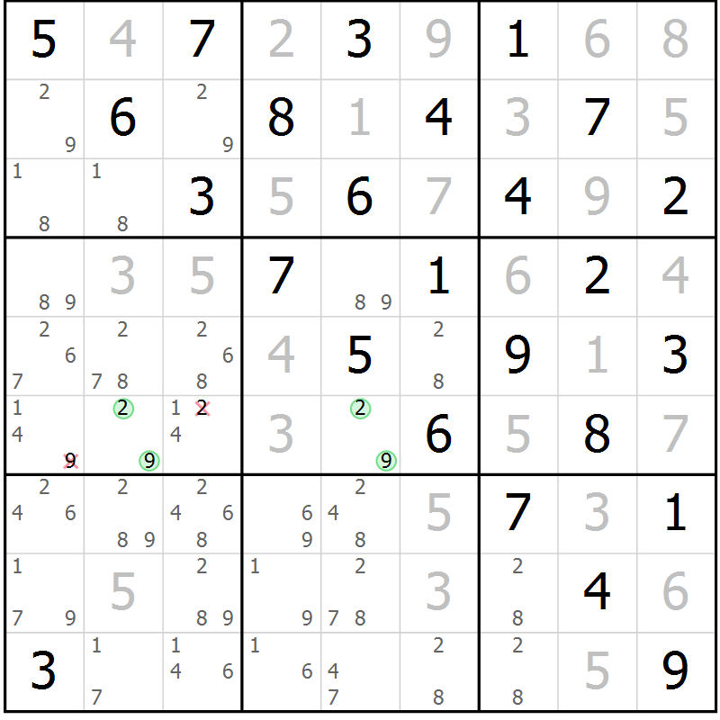Position des candidats pour la solution de la Gr 80 page 83 du magazine de sudoku Maestro n° 100