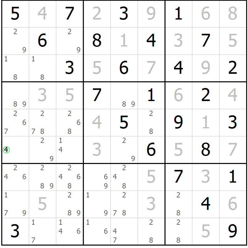Position des candidats pour la solution de la Gr 80 page 83 du magazine de sudoku Maestro n° 100
