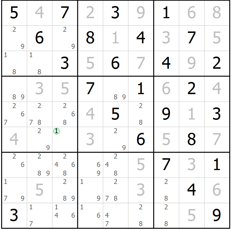 Position des candidats pour la solution de la Gr 80 page 83 du magazine de sudoku Maestro n° 100