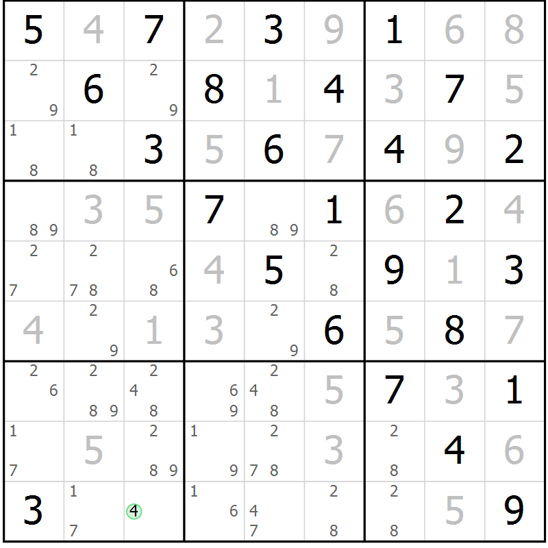 Position des candidats pour la solution de la Gr 80 page 83 du magazine de sudoku Maestro n° 100