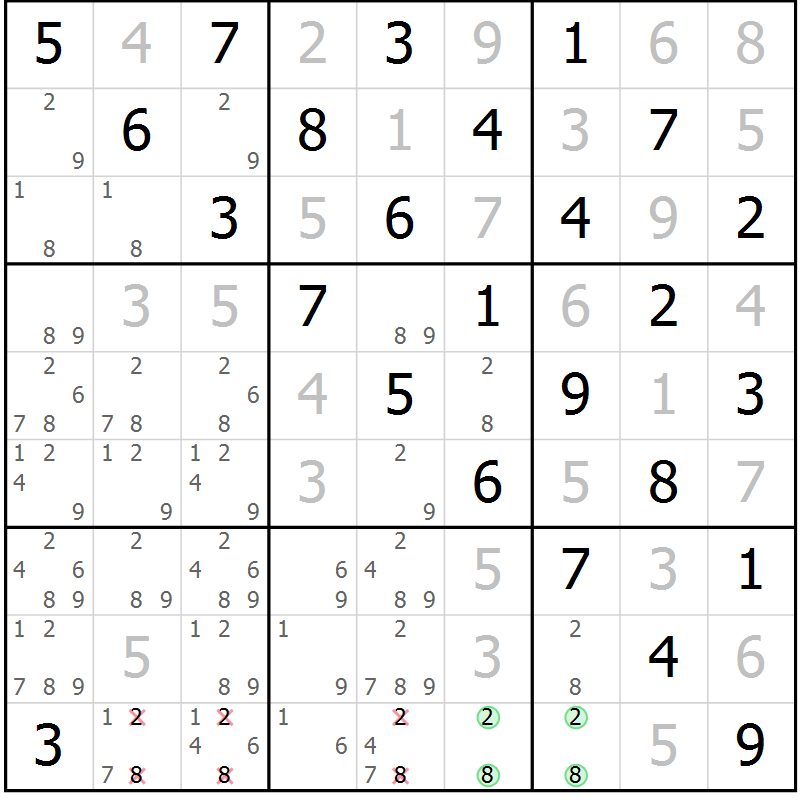 Position des candidats pour la solution de la Gr 80 page 83 du magazine de sudoku Maestro n° 100
