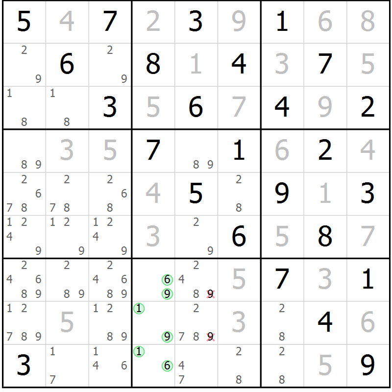 Position des candidats pour la solution de la Gr 80 page 83 du magazine de sudoku Maestro n° 100