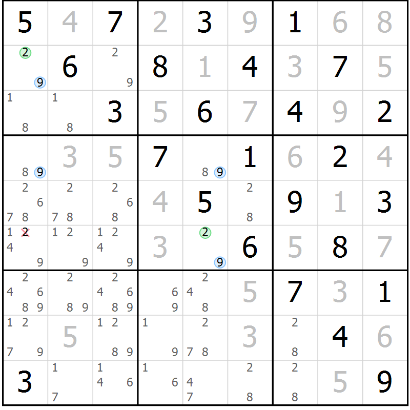 Position des candidats pour la solution de la Gr 80 page 83 du magazine de sudoku Maestro n° 100
