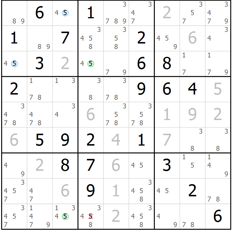 Position des candidats pour la solution de la Gr 81 page 84 du magazine de sudoku Maestro n° 100