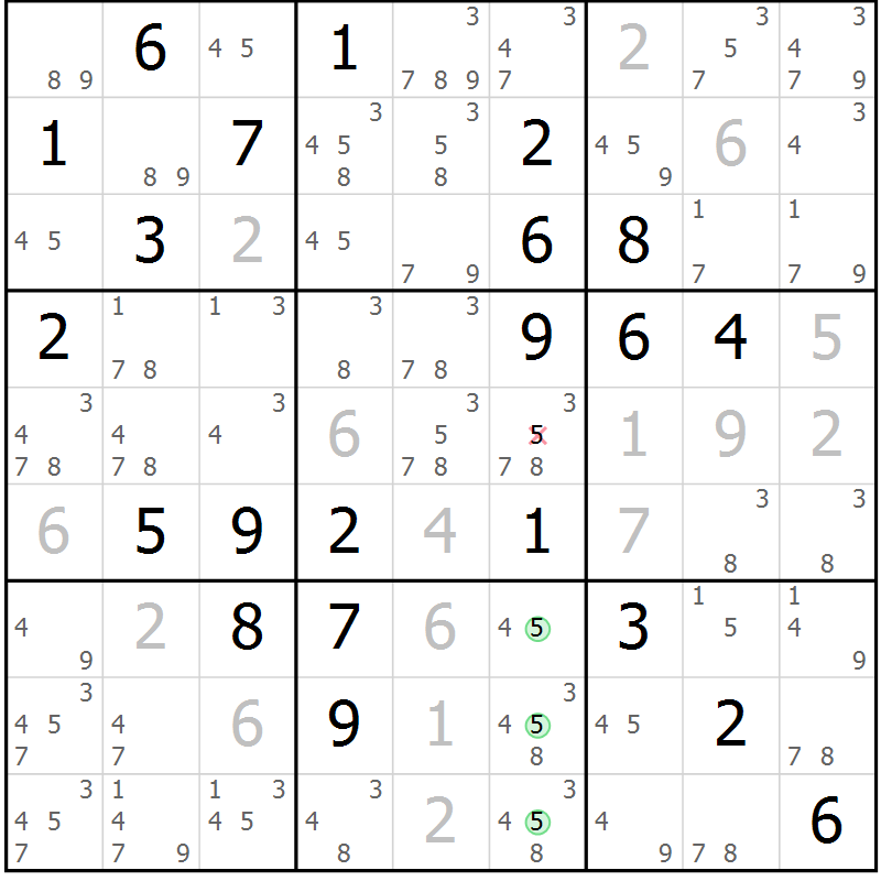 Position des candidats pour la solution de la Gr 81 page 84 du magazine de sudoku Maestro n° 100