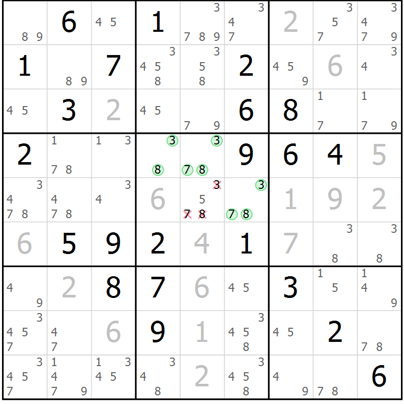 Position des candidats pour la solution de la Gr 81 page 84 du magazine de sudoku Maestro n° 100