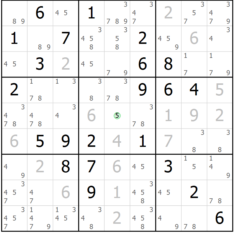 Position des candidats pour la solution de la Gr 81 page 84 du magazine de sudoku Maestro n° 100