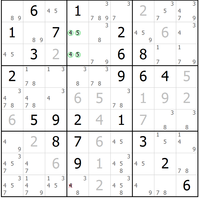 Position des candidats pour la solution de la Gr 81 page 84 du magazine de sudoku Maestro n° 100