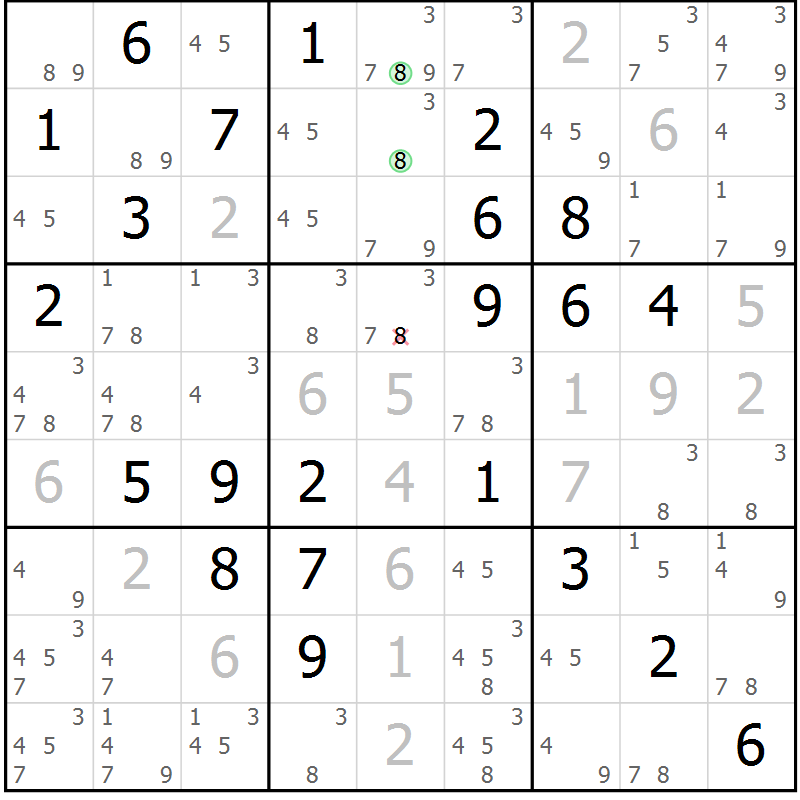 Position des candidats pour la solution de la Gr 81 page 84 du magazine de sudoku Maestro n° 100
