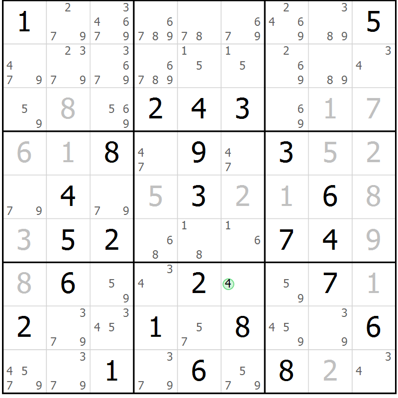 Position des candidats pour la solution de la Gr 82 page 85 du magazine de sudoku Maestro n° 100