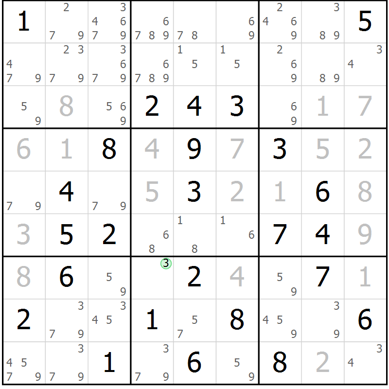 Position des candidats pour la solution de la Gr 82 page 85 du magazine de sudoku Maestro n° 100