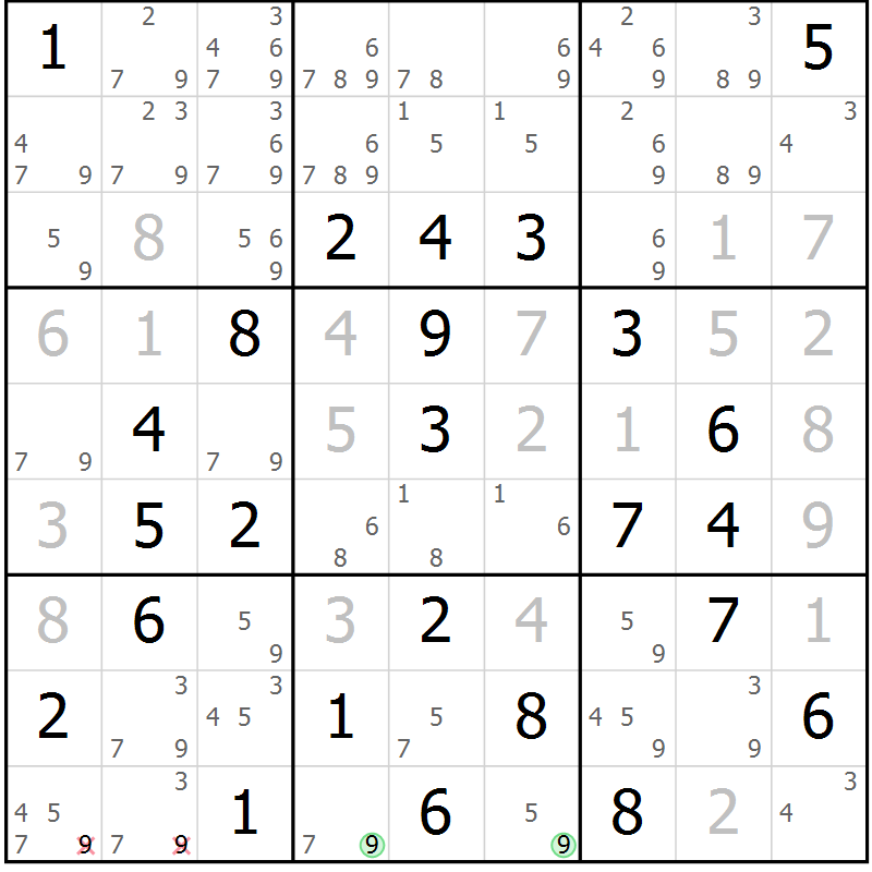Position des candidats pour la solution de la Gr 82 page 85 du magazine de sudoku Maestro n° 100
