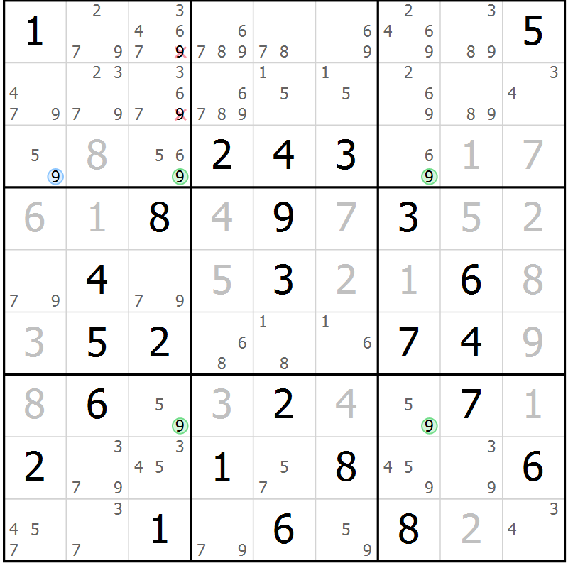 Position des candidats pour la solution de la Gr 82 page 85 du magazine de sudoku Maestro n° 100