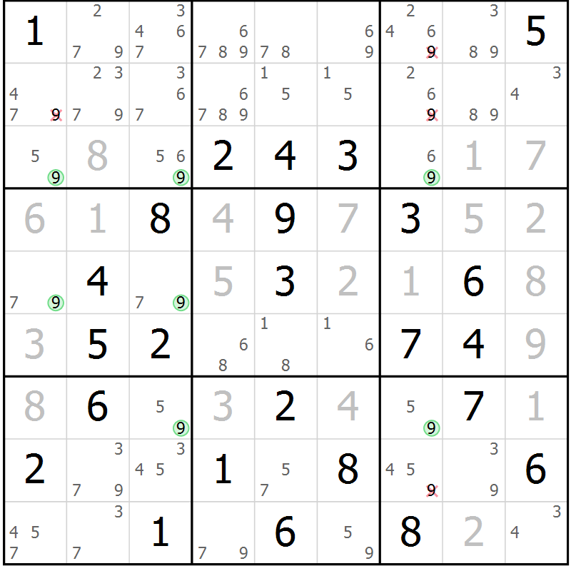 Position des candidats pour la solution de la Gr 82 page 85 du magazine de sudoku Maestro n° 100