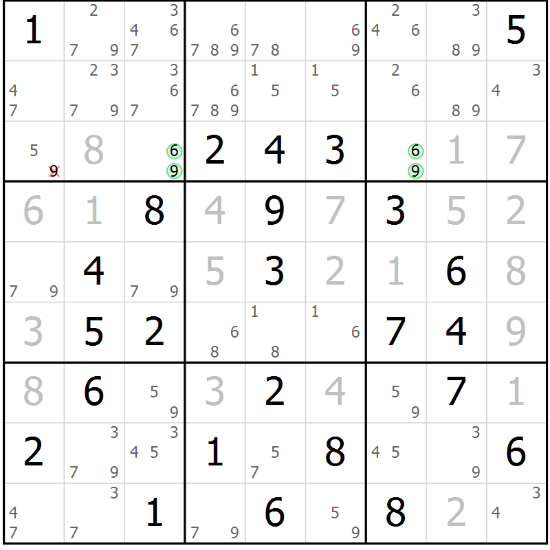 Position des candidats pour la solution de la Gr 82 page 85 du magazine de sudoku Maestro n° 100