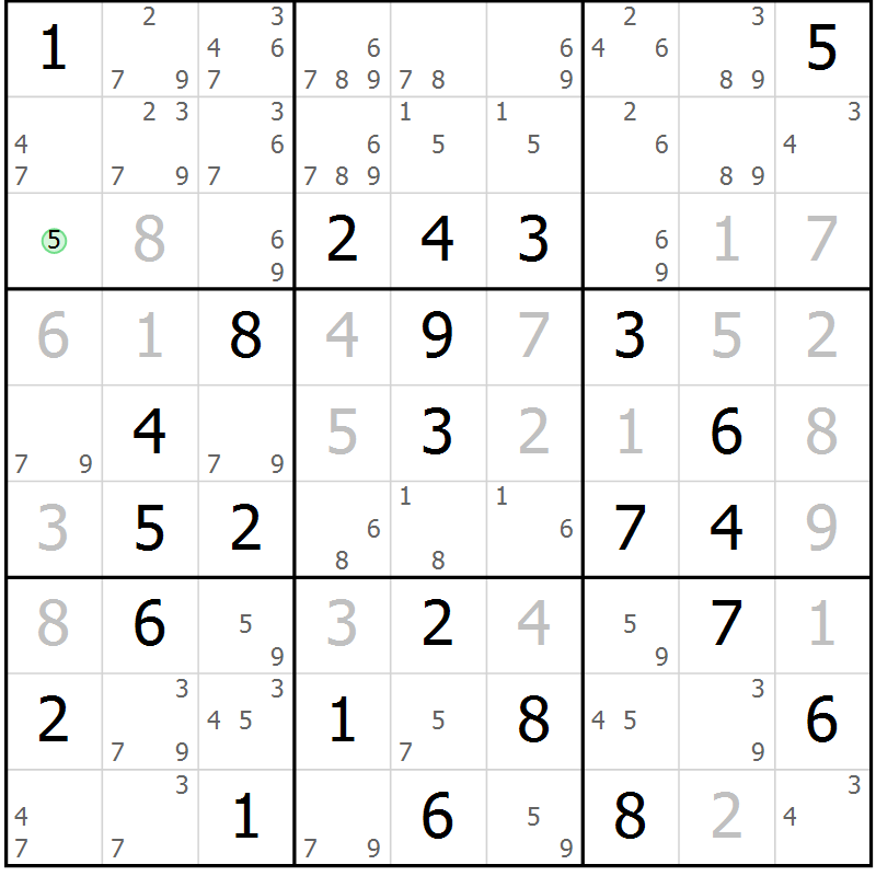Position des candidats pour la solution de la Gr 82 page 85 du magazine de sudoku Maestro n° 100
