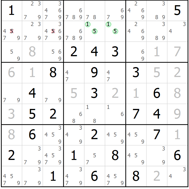 Position des candidats pour la solution de la Gr 82 page 85 du magazine de sudoku Maestro n° 100