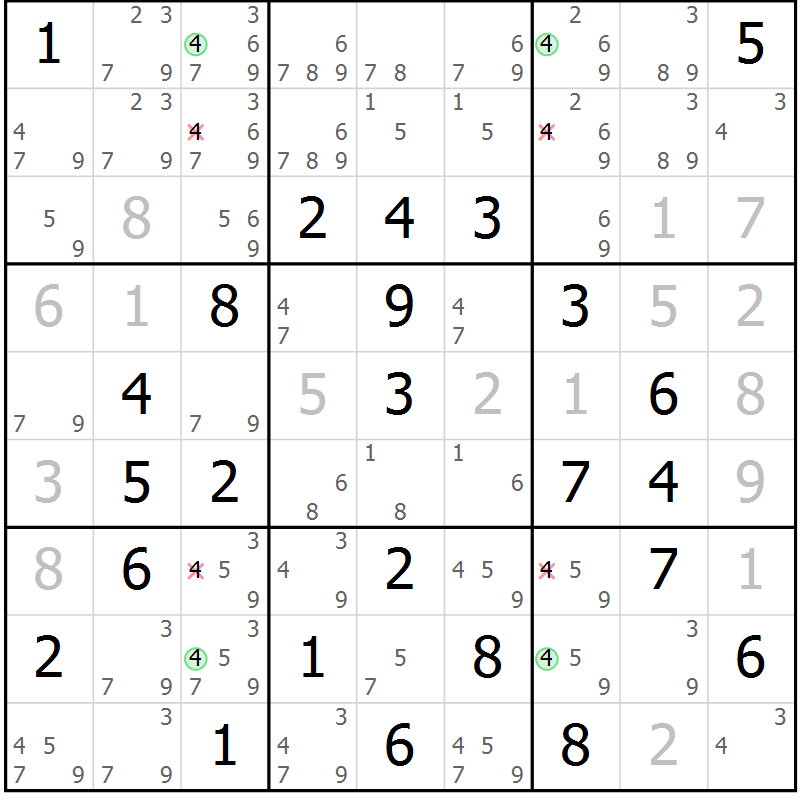 Position des candidats pour la solution de la Gr 82 page 85 du magazine de sudoku Maestro n° 100