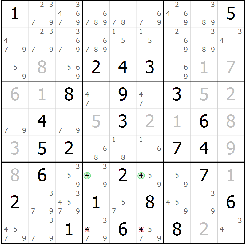 Position des candidats pour la solution de la Gr 82 page 85 du magazine de sudoku Maestro n° 100