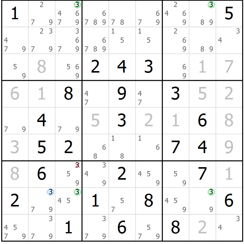 Position des candidats pour la solution de la Gr 82 page 85 du magazine de sudoku Maestro n° 100