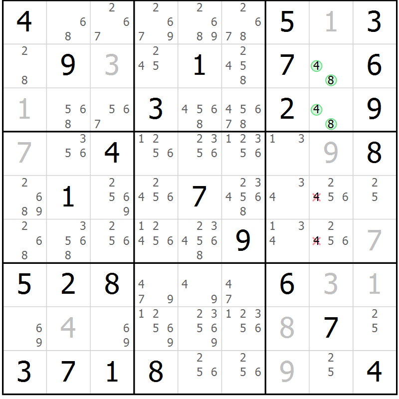 Position des candidats pour la solution de la Gr 83 page 86 du magazine de sudoku Maestro n° 100