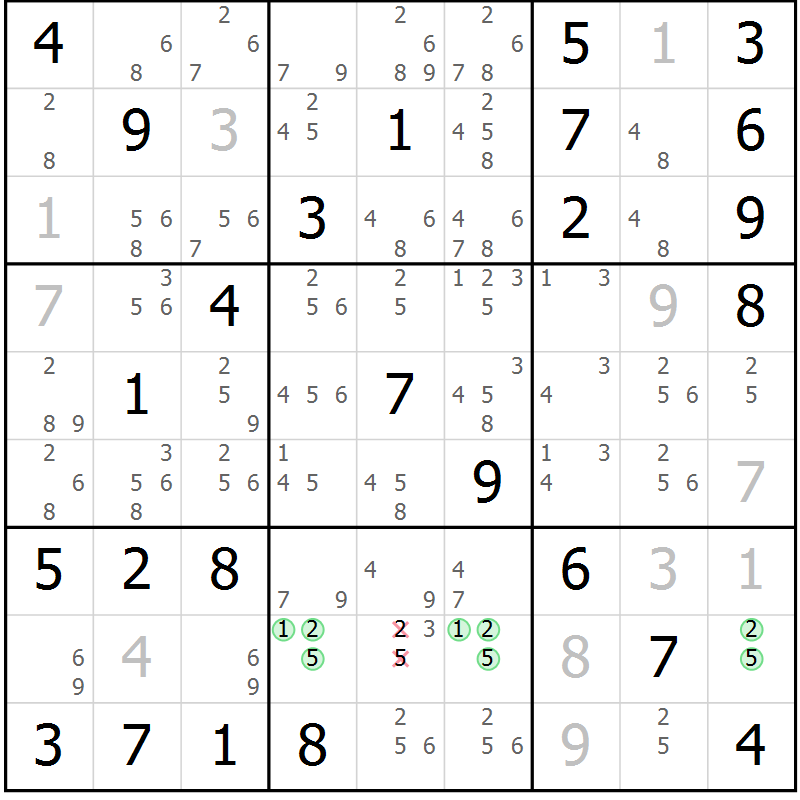 Position des candidats pour la solution de la Gr 83 page 86 du magazine de sudoku Maestro n° 100