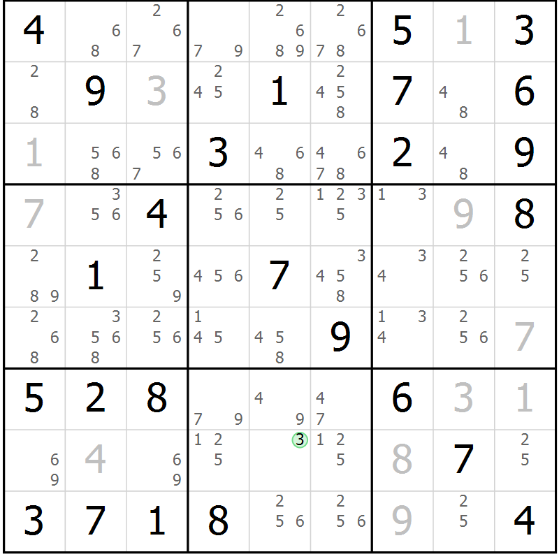 Position des candidats pour la solution de la Gr 83 page 86 du magazine de sudoku Maestro n° 100