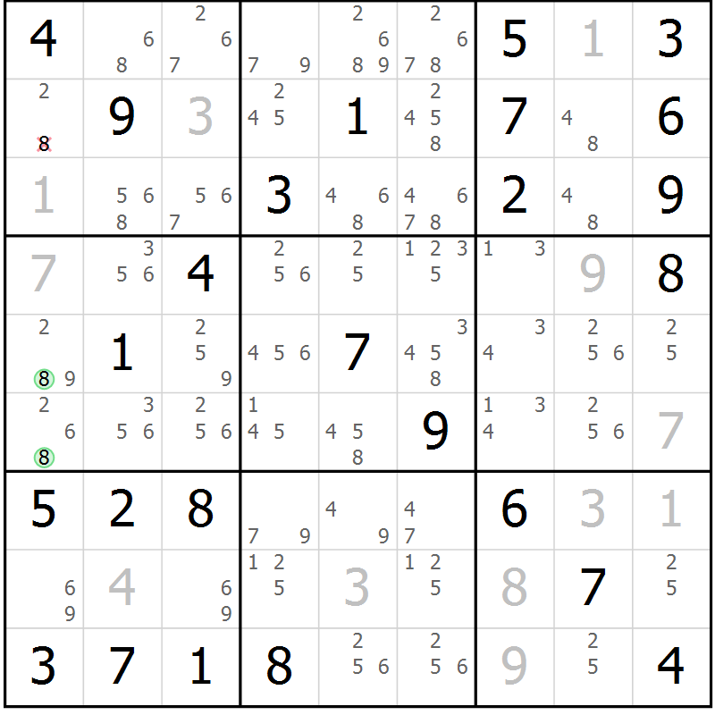 Position des candidats pour la solution de la Gr 83 page 86 du magazine de sudoku Maestro n° 100