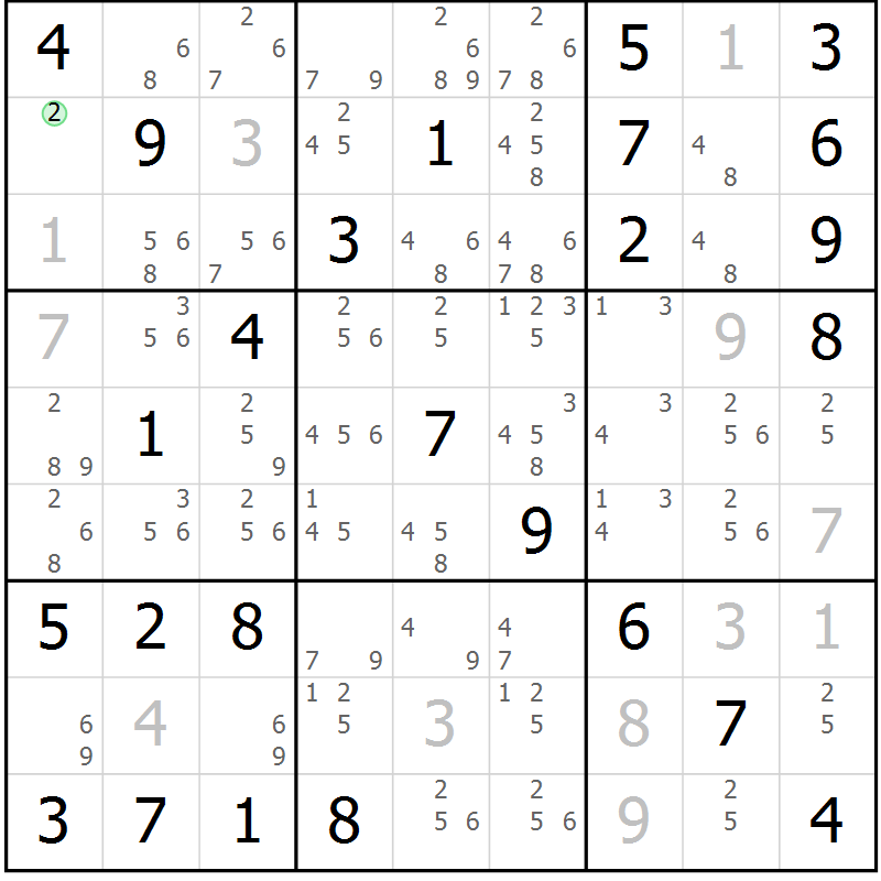 Position des candidats pour la solution de la Gr 83 page 86 du magazine de sudoku Maestro n° 100