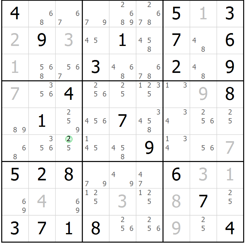 Position des candidats pour la solution de la Gr 83 page 86 du magazine de sudoku Maestro n° 100