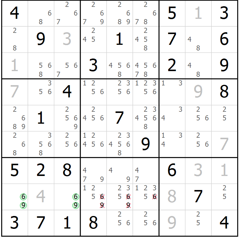 Position des candidats pour la solution de la Gr 83 page 86 du magazine de sudoku Maestro n° 100