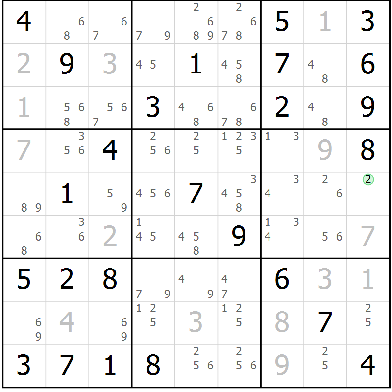 Position des candidats pour la solution de la Gr 83 page 86 du magazine de sudoku Maestro n° 100