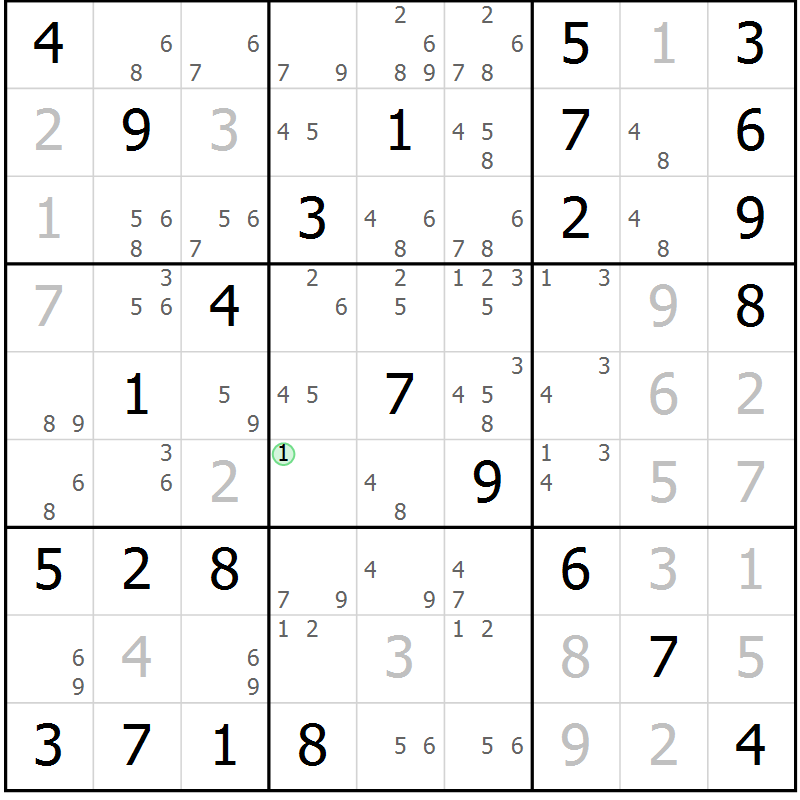 Position des candidats pour la solution de la Gr 83 page 86 du magazine de sudoku Maestro n° 100