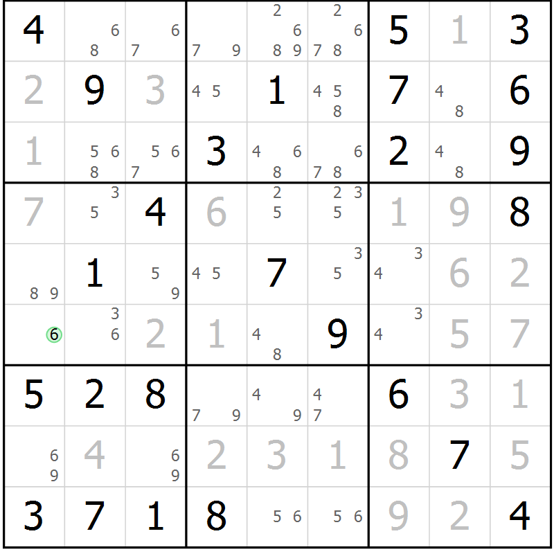 Position des candidats pour la solution de la Gr 83 page 86 du magazine de sudoku Maestro n° 100