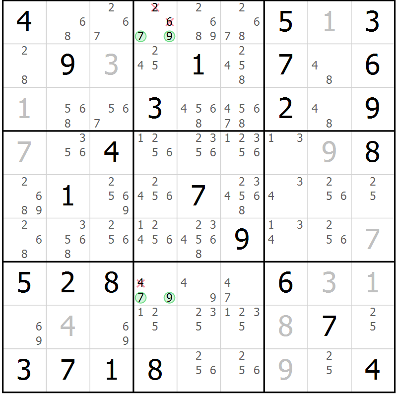 Position des candidats pour la solution de la Gr 83 page 86 du magazine de sudoku Maestro n° 100