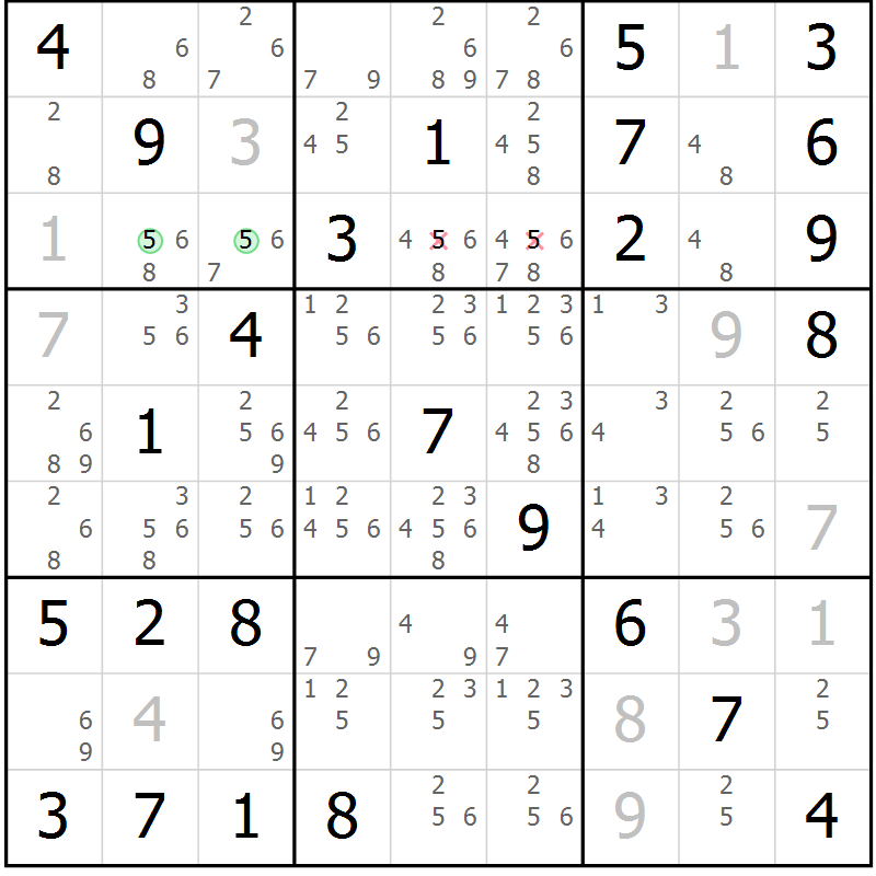 Position des candidats pour la solution de la Gr 83 page 86 du magazine de sudoku Maestro n° 100
