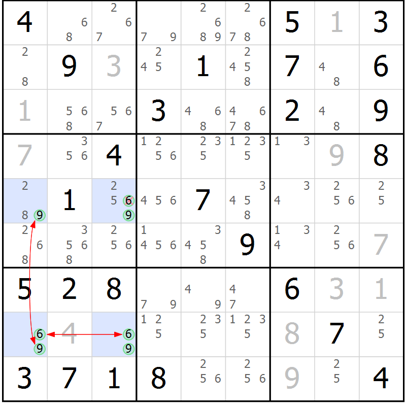Position des candidats pour la solution de la Gr 83 page 86 du magazine de sudoku Maestro n° 100