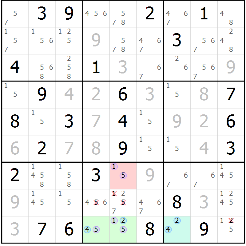 Position des candidats pour la solution de la Gr 84 page 87 du magazine de sudoku Maestro n° 100