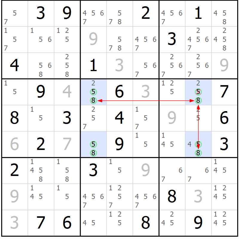 Position des candidats pour la solution de la Gr 84 page 87 du magazine de sudoku Maestro n° 100