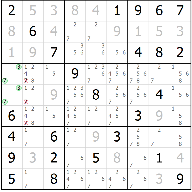 Position des candidats pour la solution de la Gr 9 page 12 du magazine de sudoku Maestro n° 100