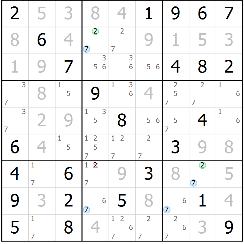 Position des candidats pour la solution de la Gr 9 page 12 du magazine de sudoku Maestro n° 100