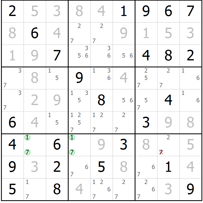 Position des candidats pour la solution de la Gr 9 page 12 du magazine de sudoku Maestro n° 100