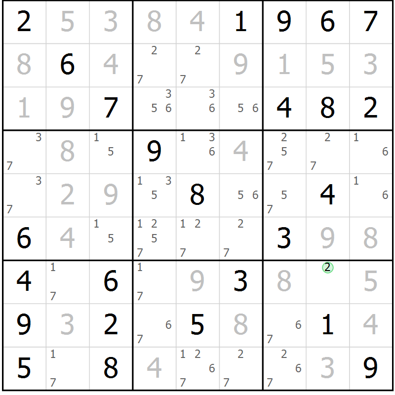 Position des candidats pour la solution de la Gr 9 page 12 du magazine de sudoku Maestro n° 100