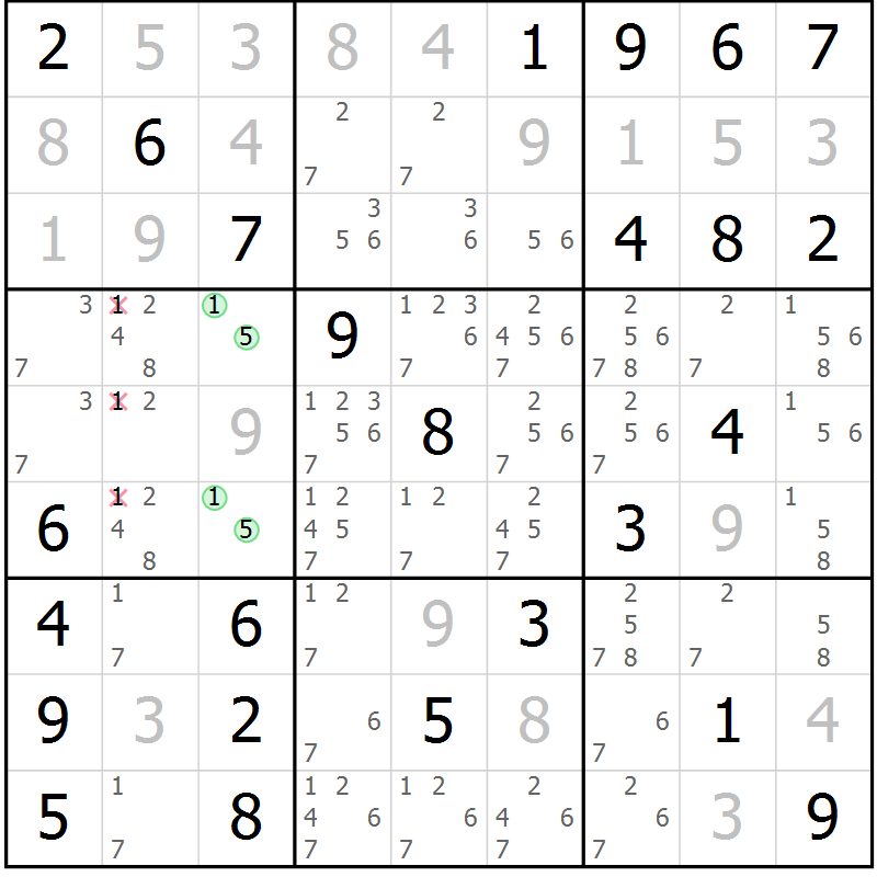 Position des candidats pour la solution de la Gr 9 page 12 du magazine de sudoku Maestro n° 100